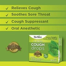 Herbion Naturals Cough Drops with Natural Mint Flavor, 18 Drops, Oral Anesthe... - £6.57 GBP