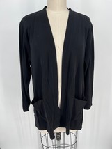 Exclusively Misook Open Front Cardigan Sz L Solid Black - £24.55 GBP