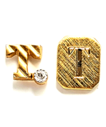 Initial Letter T Tie Tack Lot 2 Pins Gold Tone Engraved Silver Tone Acce... - $366.69 MXN