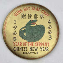 Gung Hay Baat Choy Chinese New Year Serpent Pin Button 1965 Vintage 60s ... - $22.76