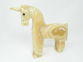 Unicorn Figurine Large Hand Carved Stone Onyx Caramel White Vintage  - £22.49 GBP