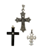 Vintage &amp; Modern Cross Pendant Lot Marcasite Crystal Hematite Silver Tone - $542.88 MXN