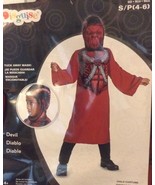 Devil Costume Robe Or Cloak W/ Hood &amp; Hide Away Mask Boys Sz S 4 - 6 Bra... - £17.58 GBP