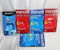 Lot of 5 UNUSED Blank VHS Tapes - 2 Maxell High Grade, 2 Standard Grade &amp; 1 Sony - £25.16 GBP