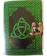 Green Triquetra leather blank book with latch 240 page - £26.37 GBP