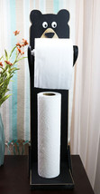 Whimsical Kids Rustic Black Bear Cub Toilet Paper Holder Floor Stand W/ Storage - £43.24 GBP