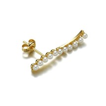 1PCs Unique Natural Pearl Wave 14k Yellow Gold Plated Studs Earrings For Women&#39;s - £39.16 GBP