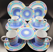 (4) Caleca Color Blocks 4 Pc Place Settings Vintage Pastel Dining Dish I... - £232.64 GBP