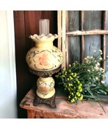 GWTW Vintage Hand Painted Ruffle Hurricane Parlor Dual Lamp Frosted Milk... - €85,26 EUR