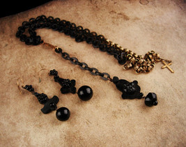 Victorian Gutta percha Necklace - Antique DROP earrings - Vulcanite Chain - Esta - £677.89 GBP