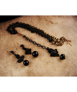 Victorian Gutta percha Necklace - Antique DROP earrings - Vulcanite Chai... - £677.89 GBP