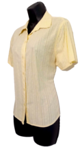 By Design Textured Yellow Button Up Blouse sz Medium Woven Cotton Top Ca... - $16.77