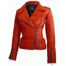 LEATHER SKIN WOMEN ORANGE BRANDO GENUINE LEATHER JACKET - $5,617.06 MXN