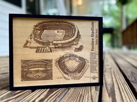New York Baseball Stadium Blueprint Wood Wall Art, Laser Engraved, 14x11... - $29.39