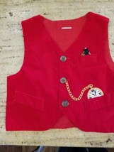 Vintage Boys Red Velvet Vest shirt with Pocket Watch Applique Pocket Hankie 12M? - £15.49 GBP