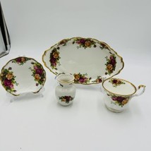 Vintage Royal Albert Old Country Roses England Porcelain Set Tray Vase C... - $101.97