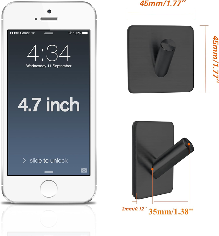 Black Locking Curve Adhesive Coat Hooks: Anti-Slip 15LB Towel Hooks Stick On-Bat Item image 2