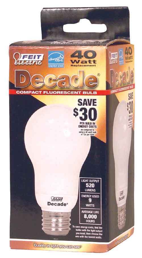 Feit Decade 9W / 40W 120V A19 CFL Soft White Bulb E26 Medium Base D9A3 D... - $8.83