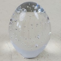 Vintage BIG Crystal Glass Paper Weight Clear Egg w/ Bubbles 2.5&quot; Murano Style - £20.69 GBP