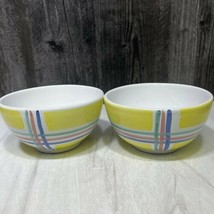 2 Caleca Italian Pottery Yellow Blue Green Pink Coupe Cereal Bowls Easter Spring - £30.16 GBP