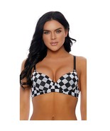 Checkered Bra Top Underwire Crop Checkerboard Racer Racing Flag Costume ... - $25.49