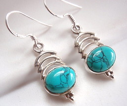 Turquoise Triple Crescent Earrings 925 Sterling Silver Dangle Drop New - £14.37 GBP