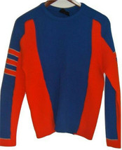 Men&#39;s Vintage Med Demetre Wool Long Sleeve Skiing Sweater SZ Medium Blue Orange - £23.33 GBP