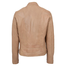 DR263 Women&#39;s Real Leather Classic Biker Jacket Beige - £107.14 GBP