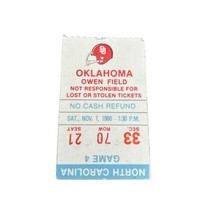 Oklahoma Sooners 11/1/1980 Football ticket stub vs North Carolina J.C Watts 3TDs - $8.50