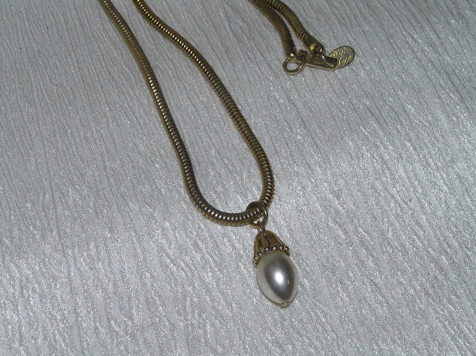 Vintage Park Lane Signed Goldtone Tubular Snake Chain with Classy Capped Faux - $8.59