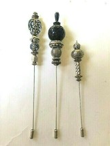 Vintage Set of 3 Silver &amp; Black Stick Pins - £44.23 GBP