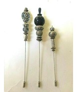 Vintage Set of 3 Silver &amp; Black Stick Pins - $75.37 CAD