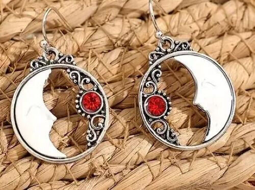 White black moon crystal earrings