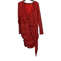 Fashion nova dress 3X womens plus red sequin mini drape V neck party coc... - $14.85