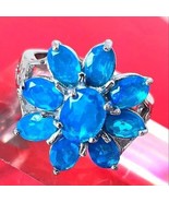 Natural Blue Opal 925 Sterling Silver Flower Shape Ring Sz 7.5 - $64.52