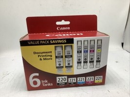 Canon 2945B015AB SIX-6 Ink Tanks TWO2 PGBK220/BK221/C221/M221/Y221 GENUI... - $35.52