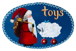 Hand Painted Folk Art Wood Oval Christmas Trinket Box Santa with Toys 8x4.25x2&quot; - $38.69