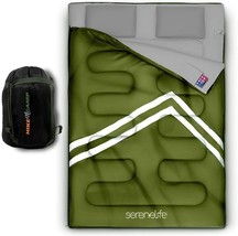 SereneLife SLSBX9 Hike N Camp Double Sleeping Bag with Pillows - Green - $874.56 MXN