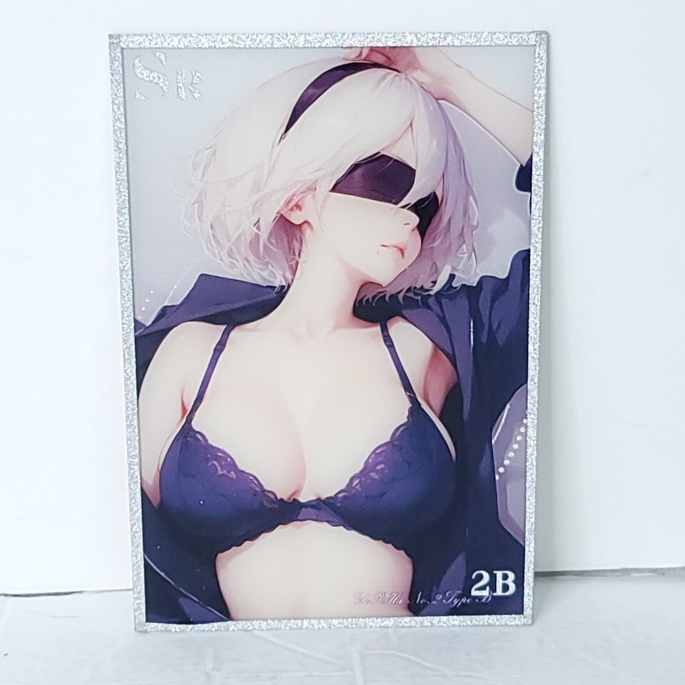 2B Glitter Acrylic Blue Premium Waifu Card Anime Girl Wall Art Oversize ... - $19.34