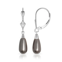 14K White Gold Pearl Teardrop  Leverback Dangle Earrings - £78.63 GBP