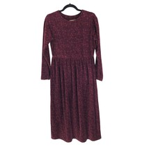 LL Bean Vintage Dress Velour Holly Floral Modest Long Sleeve Burgundy Pu... - $28.84