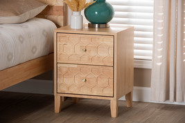 Muriel Japandi Carved Honeycomb Natural 2-Drawer Nightstand - $188.00