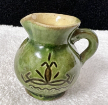 Latvian Handicraft Art Pottery Miniature Jug Pitcher Greens Browns Yello... - $24.26