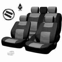 For BMW Synthetic Leather Auto Car Truck Seat Covers Full Set Black Grey  - £38.37 GBP