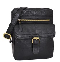 DR287 Real Leather Retro Cross Body Bag Classic Black - £46.91 GBP
