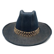 Vintage Eddy Bros Blue Denim Cowboy Hat Size 7 1/8 Saddle Emblem - $44.96