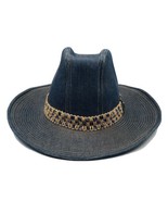 Vintage Eddy Bros Blue Denim Cowboy Hat Size 7 1/8 Saddle Emblem - £35.28 GBP