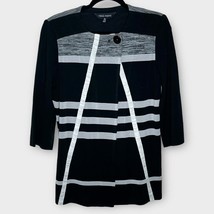 MING WANG black &amp; gray geometric long line 3/4 sleeve cardigan size medium - £34.72 GBP