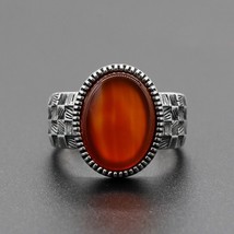 New 925 Sterling Silver Men Ring with Big Red Natural Onyx Stone Vintage Thai Si - £37.47 GBP