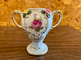 Vtg 1980s 2 Handle Gilt Porcelain Roses Urn Original Germany Crown D Hal... - £17.63 GBP